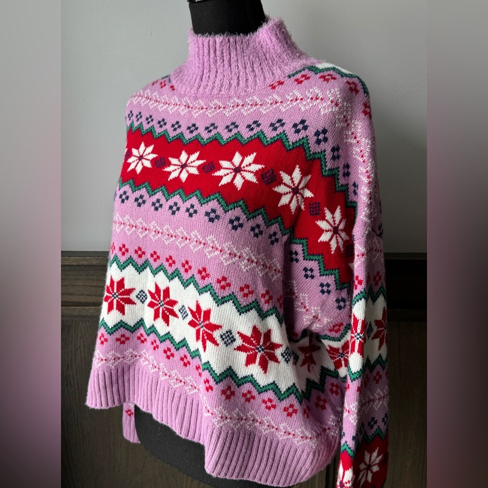 32 Degrees Purple and Red Patterned Turtleneck Sweater holiday XL - Picture 2 of 7